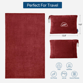 BEDELITE burgundy travel blanket shown with ultra-soft fleece feel.
