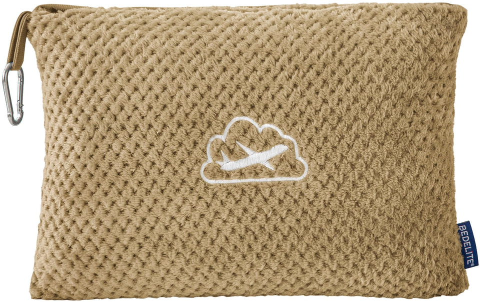 BEDELITE travel blanket camel color with bag for portable warmth.
