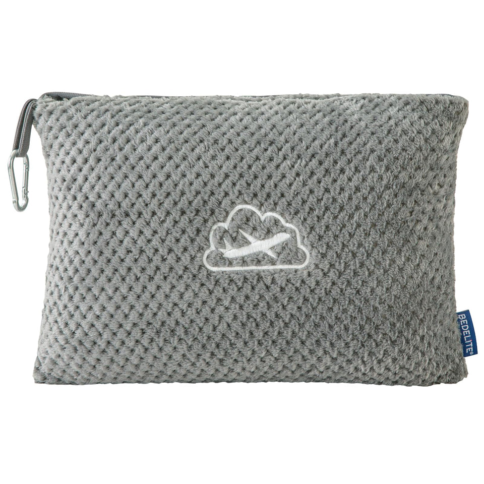BEDELITE travel blanket folded in storage bag for easy packing