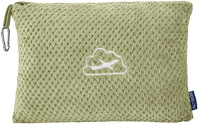BEDELITE travel blanket with luggage sleeve attached to a suitcase for easy transport.