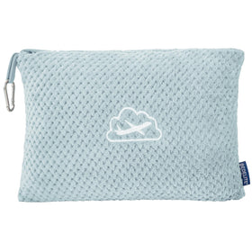 BEDELITE travel blanket with luggage sleeve attached to a suitcase for hands-free travel.