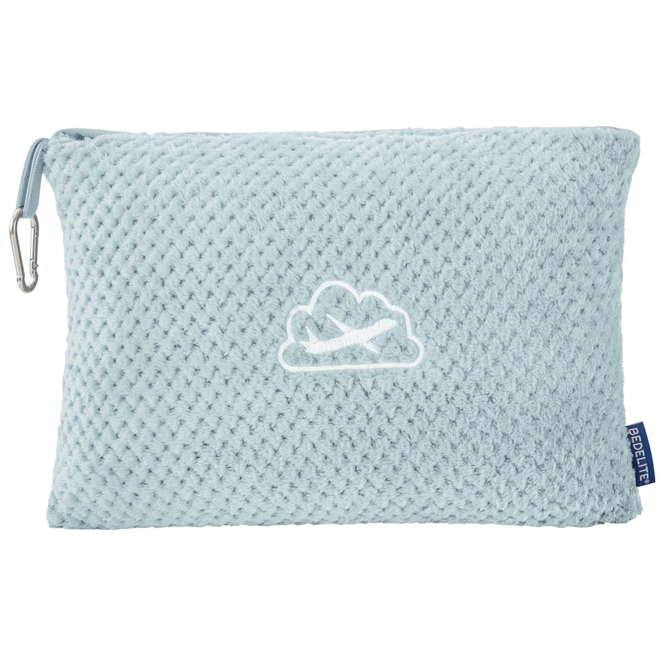 BEDELITE travel blanket with luggage sleeve attached to a suitcase for hands-free travel.