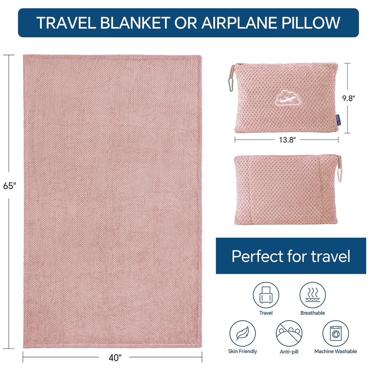 BEDELITE plush pink fleece offers velvety warmth during travel.