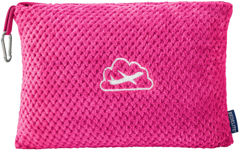 BEDELITE travel blanket in pink soft fleece for cozy comfort on the go.