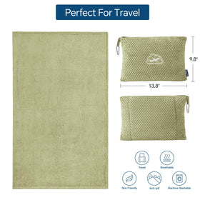 BEDELITE sage green jacquard travel blanket with luxurious texture.