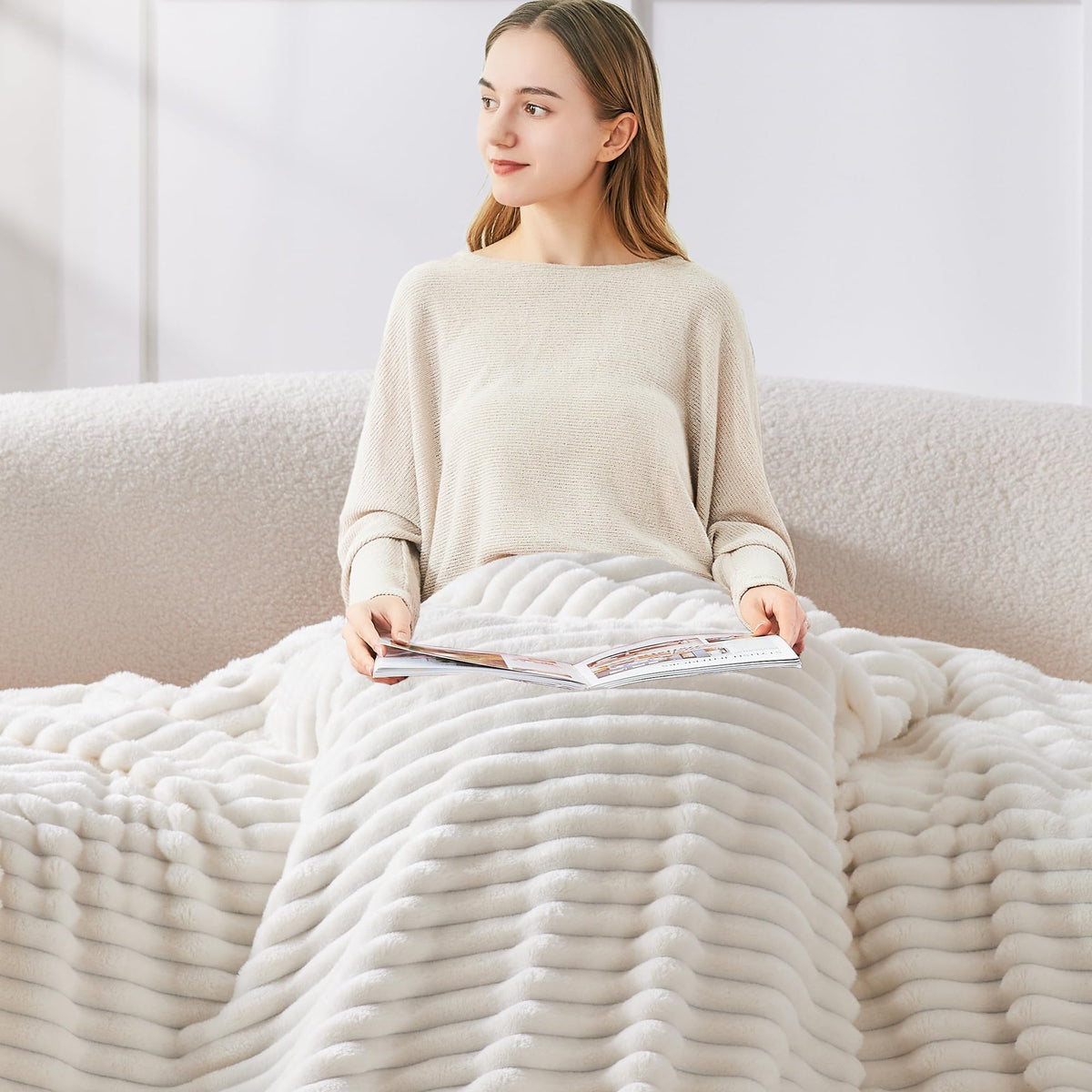 BEDELITE Twin Blanket 3D striped texture drapes over bed for style