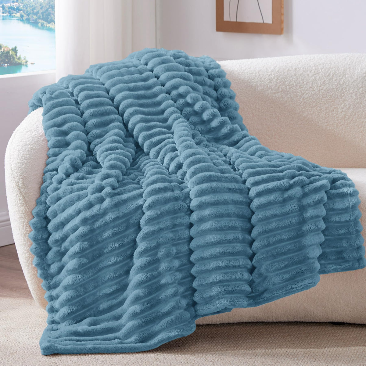 BEDELITE Twin Blanket striped closeup highlighting plush fleece texture and cozy warmth.