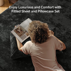 BEDELITE velvet deep-pocket fitted sheet fits up to 15 inches securely.