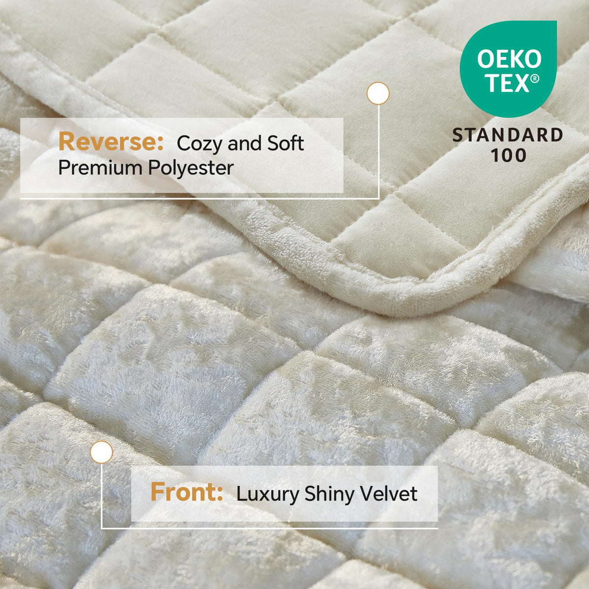 BEDELITE velvet quilt cream white fabric reflects light for an elegant glow