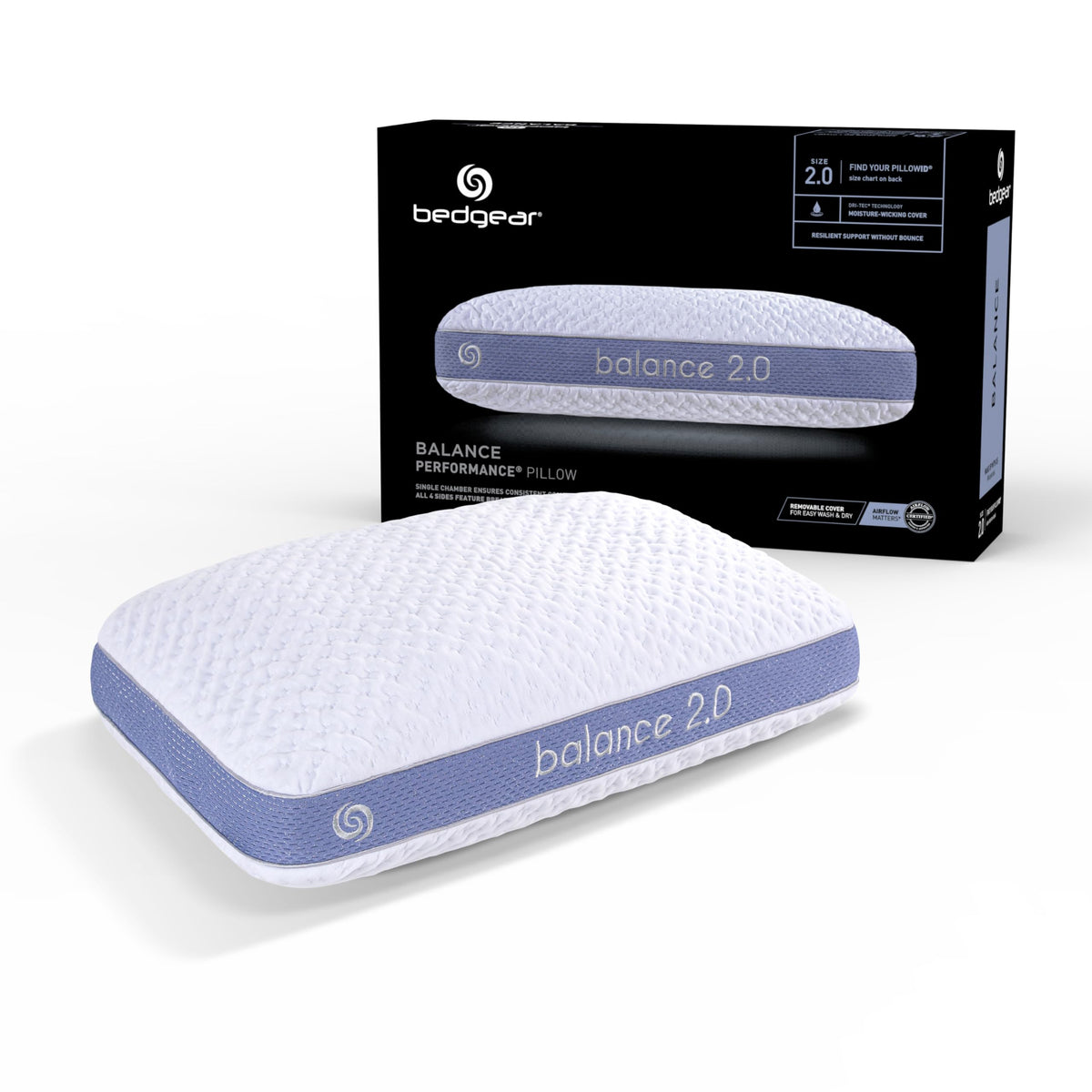 Bedgear Balance 2.0 pillow hero image showing versatile support for all sleep positions.