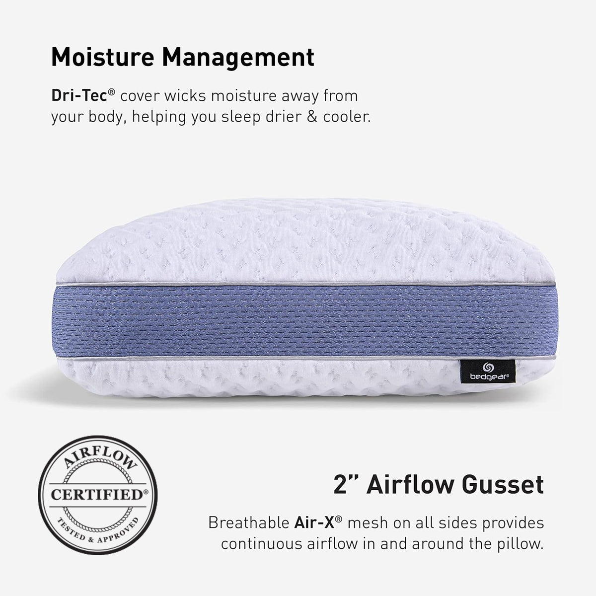 Air-X mesh detail on Bedgear Balance 2.0 pillow enhances breathability and heat regulation.