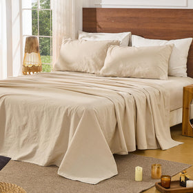 Bedlifes French linen close-up texture highlights natural fibers for a cooling, breathable feel.