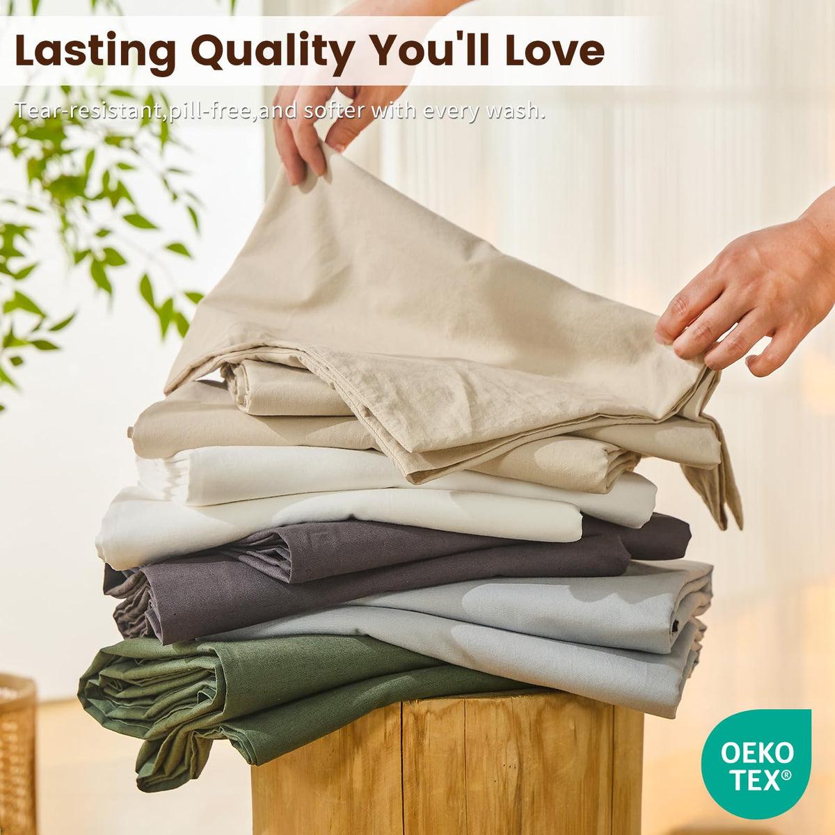 Bedlifes close-up fiber detail emphasizes breathable weave and durable natural linen.