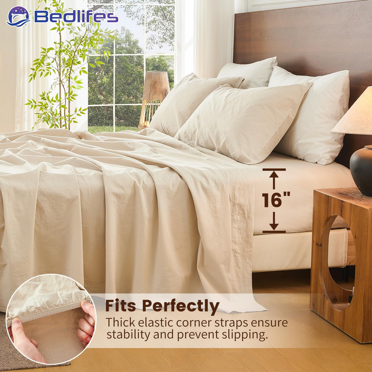 Bedlifes queen fitted sheet 60x80 with 16-inch pockets stays snug all night.