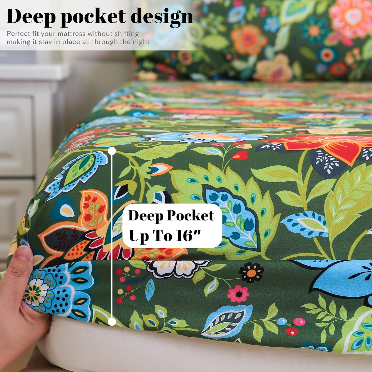 Bedlifes queen sheet set deep-pocket fitted sheet securely fits mattress up to 16 inches