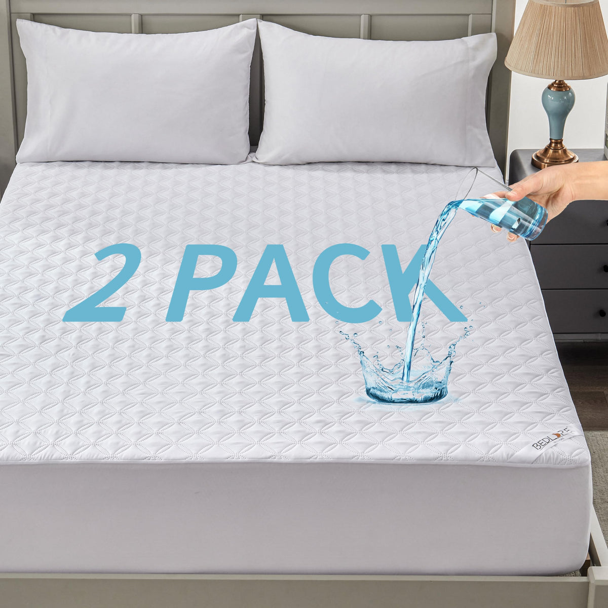 Bedlore queen mattress protector top view shows soft microfiber surface for quiet, comfortable sleep