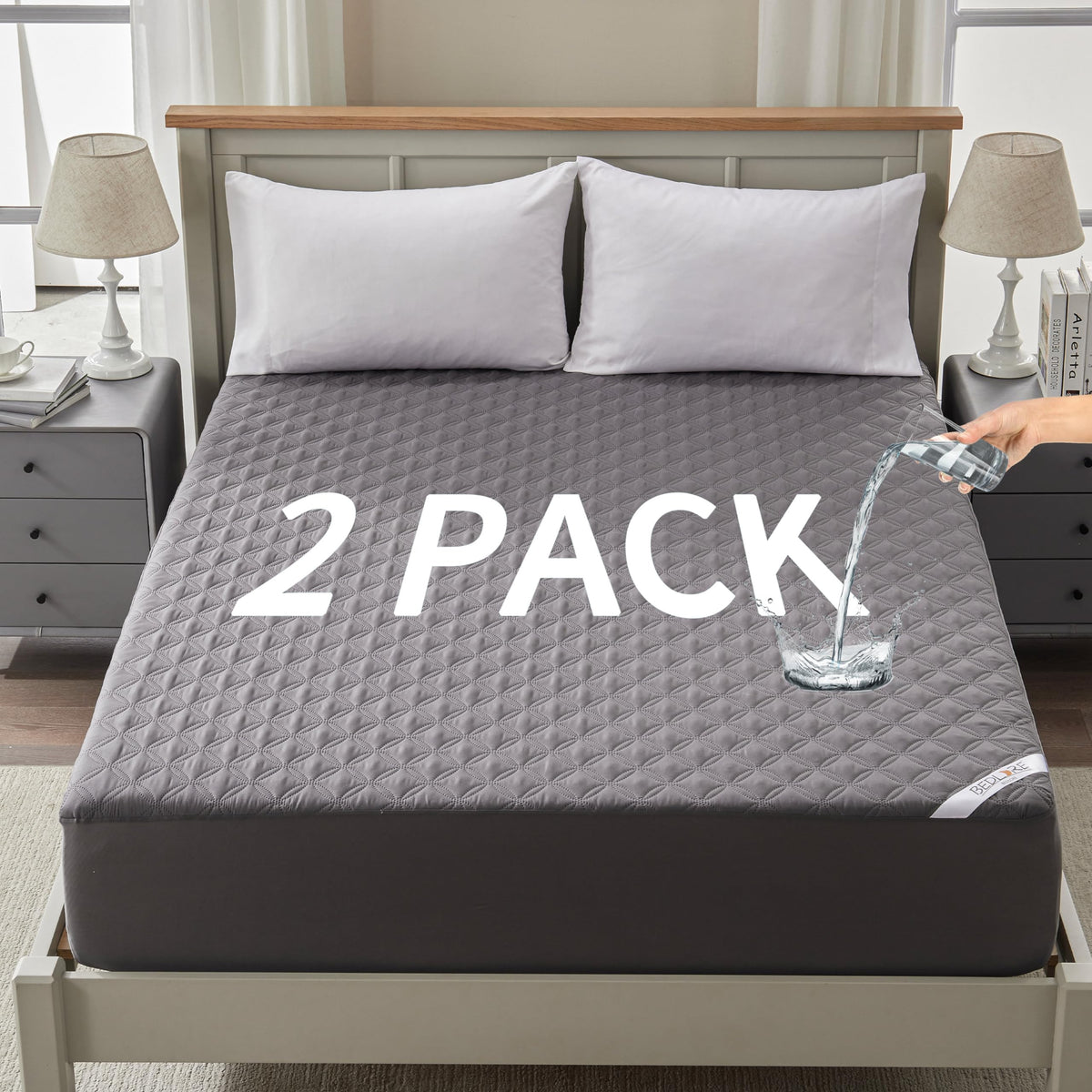 BEDLORE 2-pack waterproof mattress protector twin protects against spills and stains while sleeping.