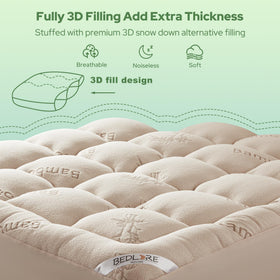 BEDLORE breathable-design queen topper promotes cool, comfortable sleep.