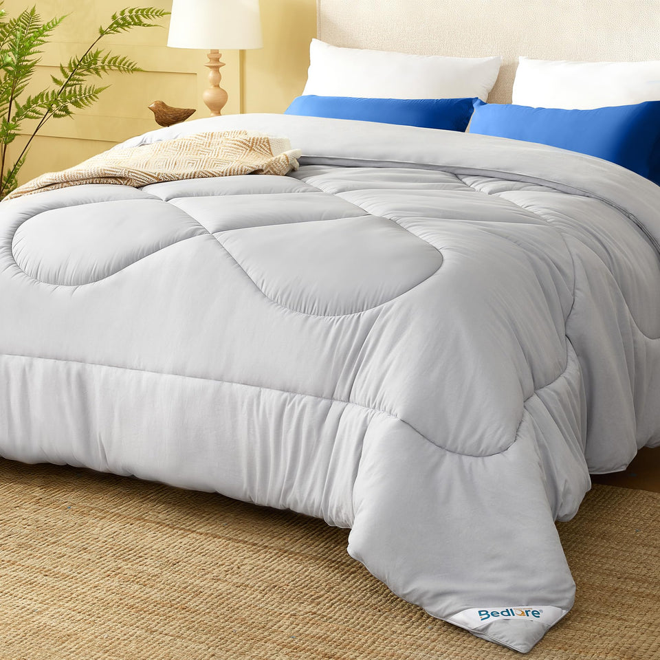 BEDLORE comforter queen close-up brushed cover shows ultra-soft breathable fabric.