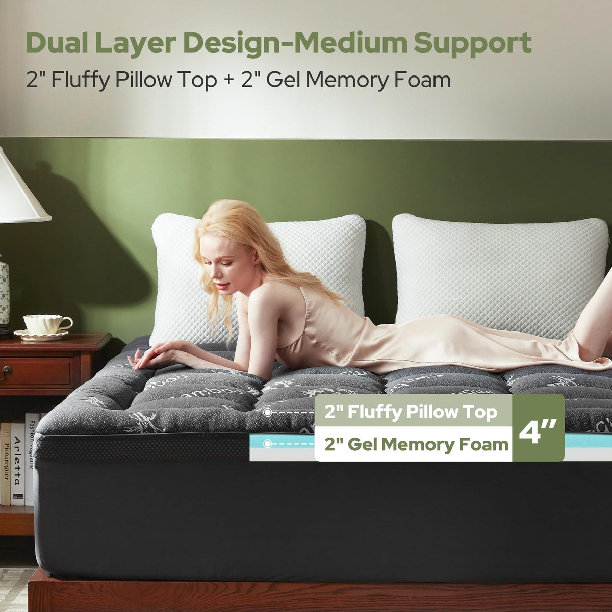 BEDLORE gel memory foam layer delivers firm support for better alignment.