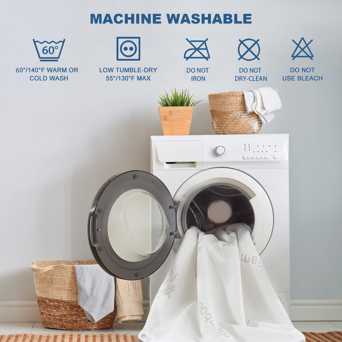 BEDLORE king-size protector machine-washable label shown for easy care
