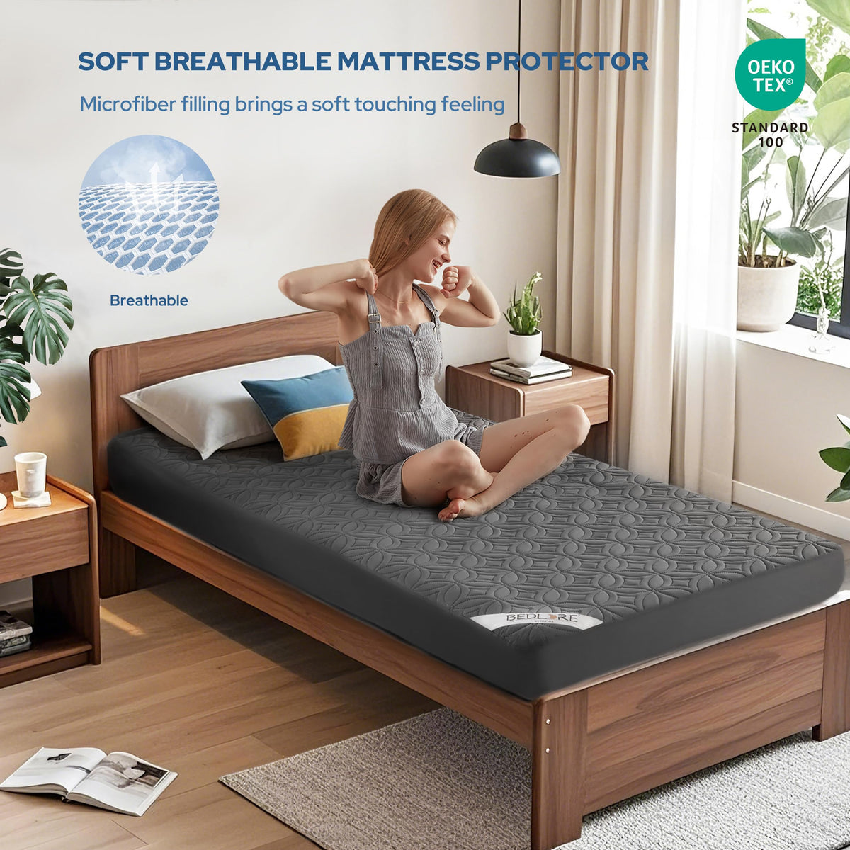 BEDLORE quilted design mattress protector for comfortable, breathable sleeping surface