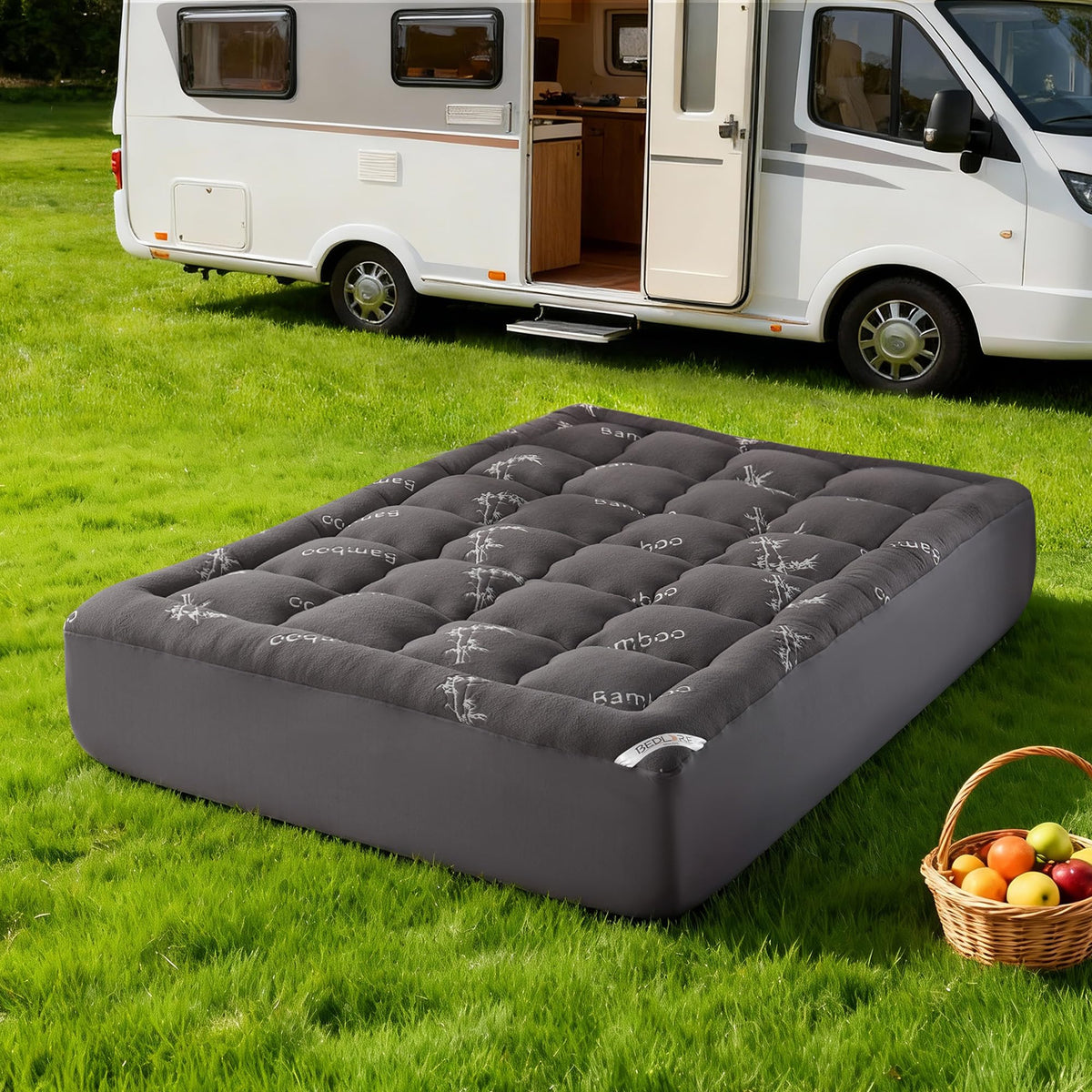 BEDLORE RV Queen Topper deep elastic band holds the topper in place