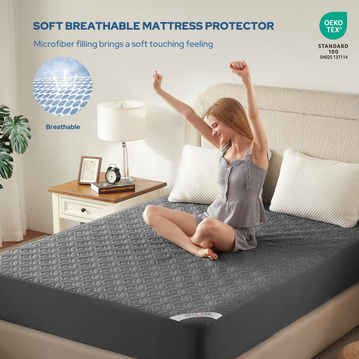 Bedlore soft microfiber top delivers quiet, comfortable nights.