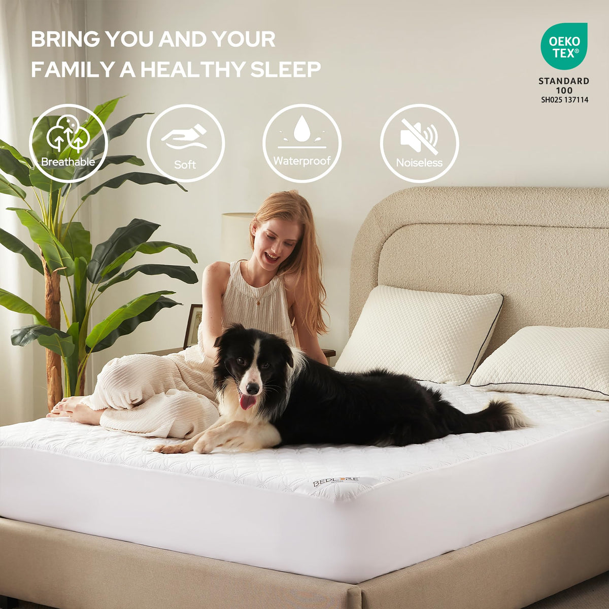 BEDLORE TPU waterproof layer visible for protection against spills.