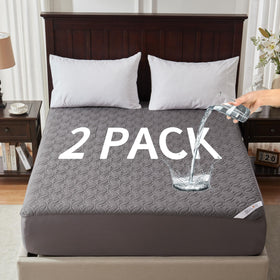 BEDLORE twin-size waterproof mattress protector with gray quilted top protects against spills.