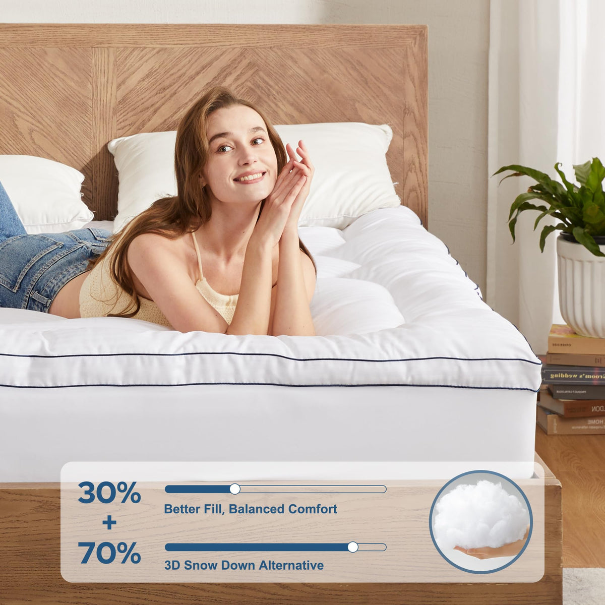 BEDLORE twin topper fabric close-up showing cooling cover for cooler sleep