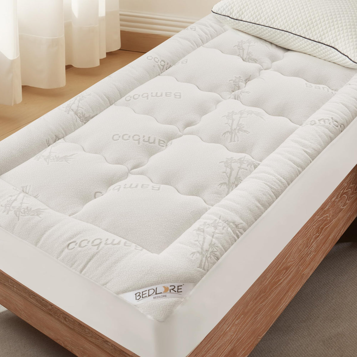 BEDLORE Twin XL Topper with soft pillow top enhances dorm bed comfort.