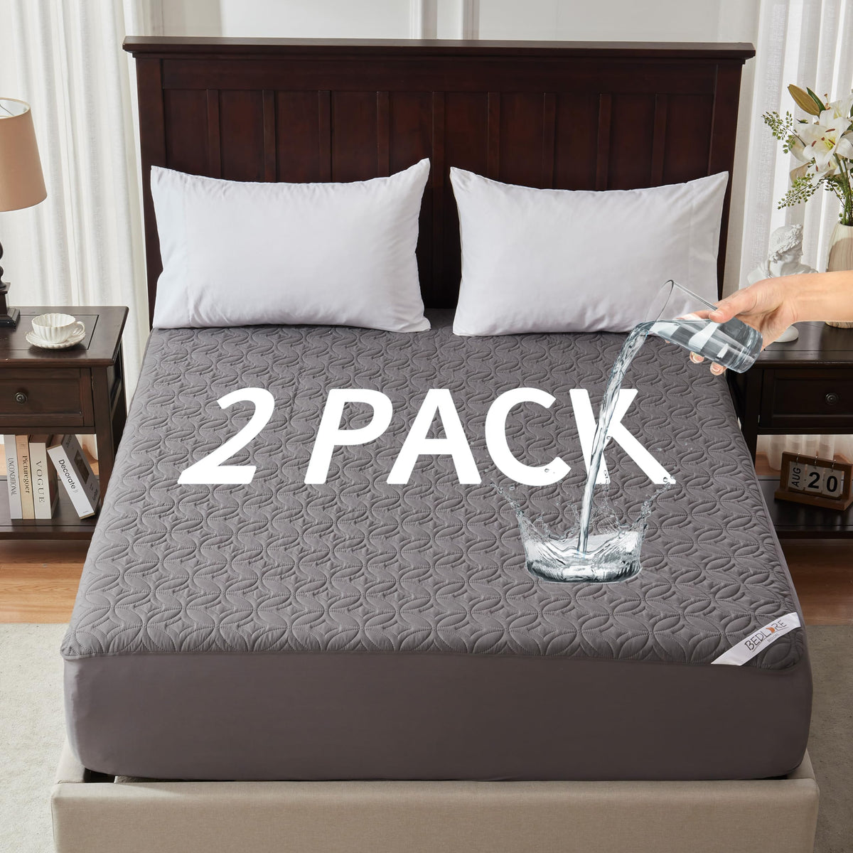 BEDLORE Twin XL waterproof mattress protector with gray top