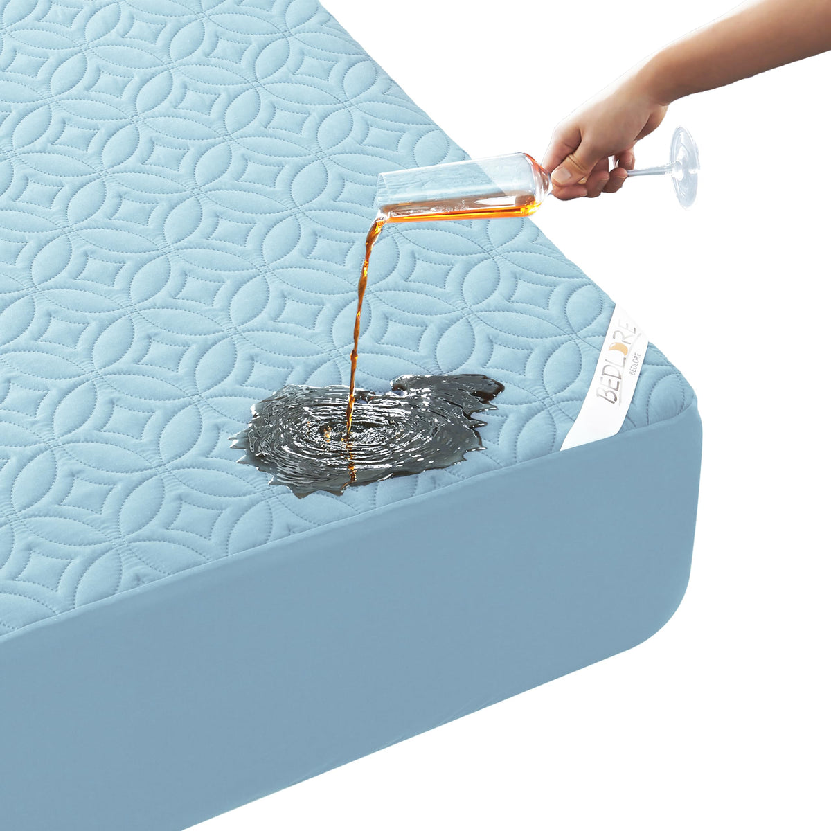 BEDLORE waterproof cal king protector with deep-pocket fits up to 22 inches for secure sleep.