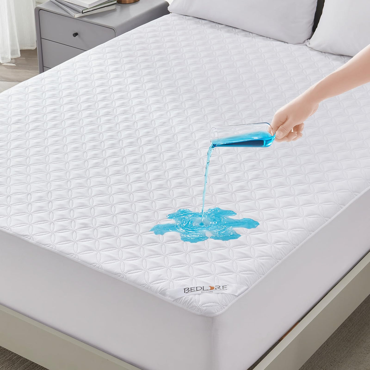 BEDLORE waterproof mattress protector with 18 inch deep pocket for secure fit on California King.