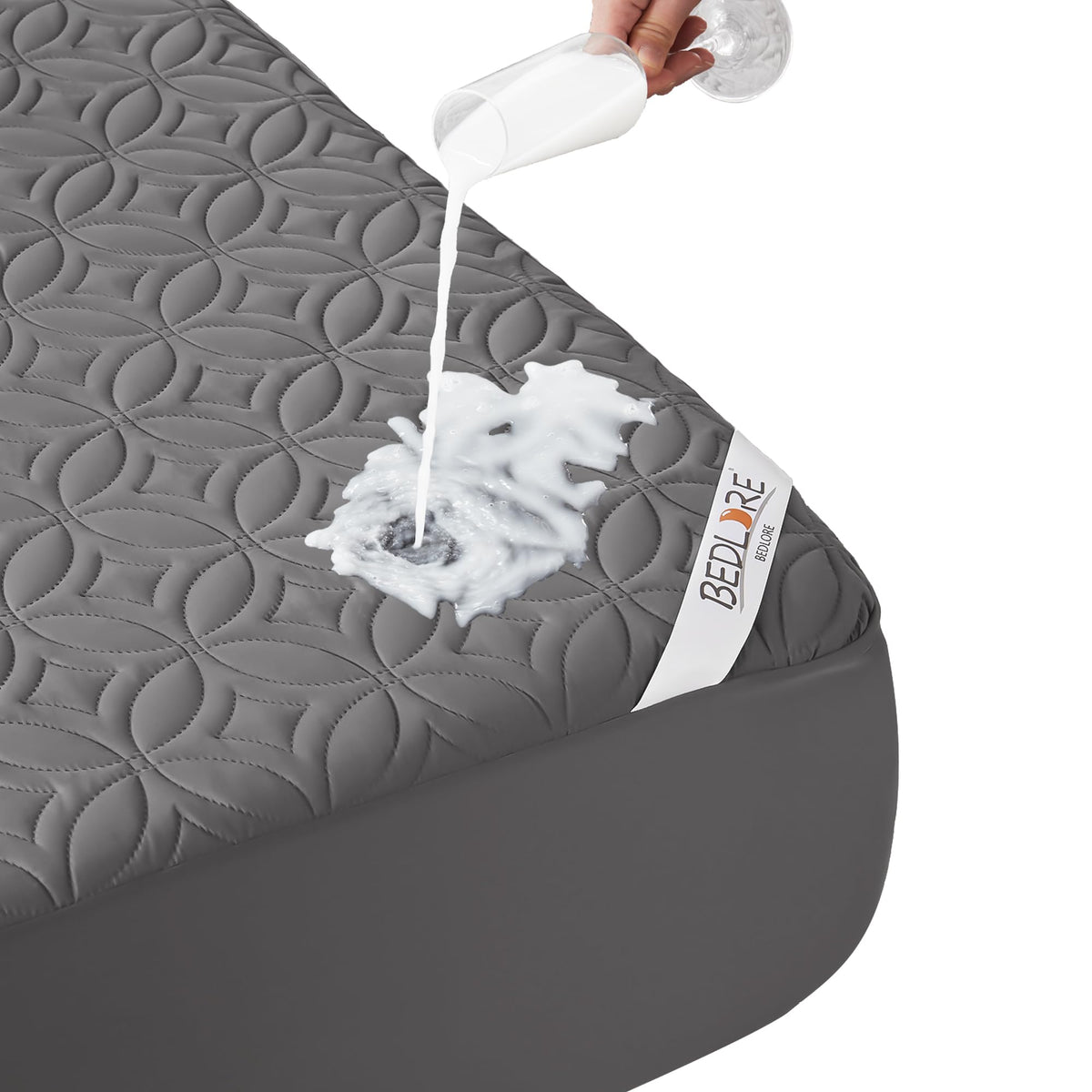 BEDLORE waterproof mattress protector full size showing snug fit and liquid protection