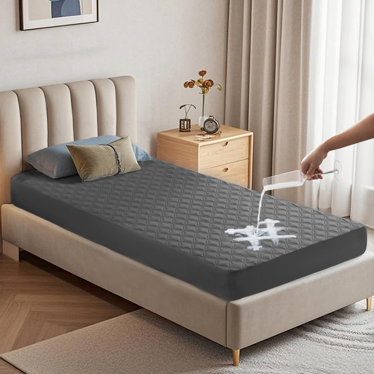 BEDLORE waterproof mattress protector on a twin XL bed for noiseless protection