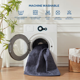 Bedlore machine-washable navy protector for easy cleaning.