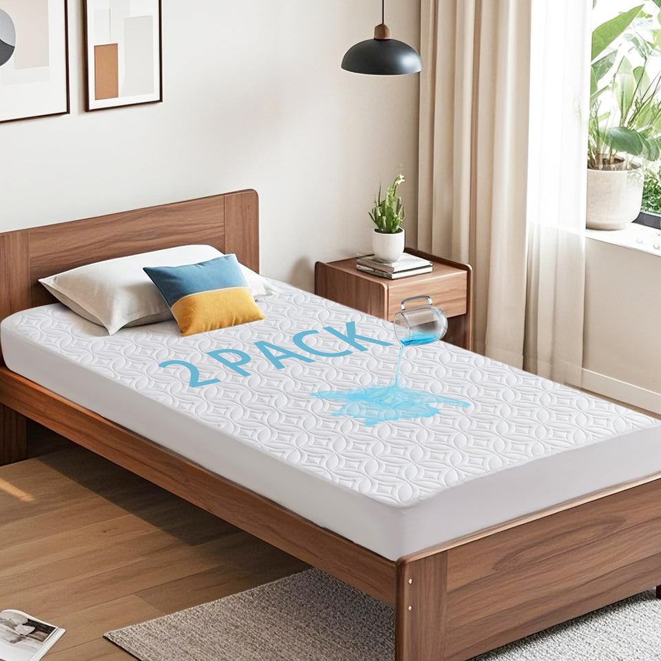 BEDLORE waterproof mattress protector top view with quilted surface and breathable comfort, stain protection.