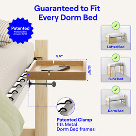 BedShelfie DormEssential wood shelf provides dorm room surface and storage