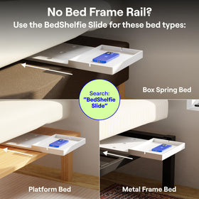 BedShelfie Essential model with cup holder keeps drinks within reach.