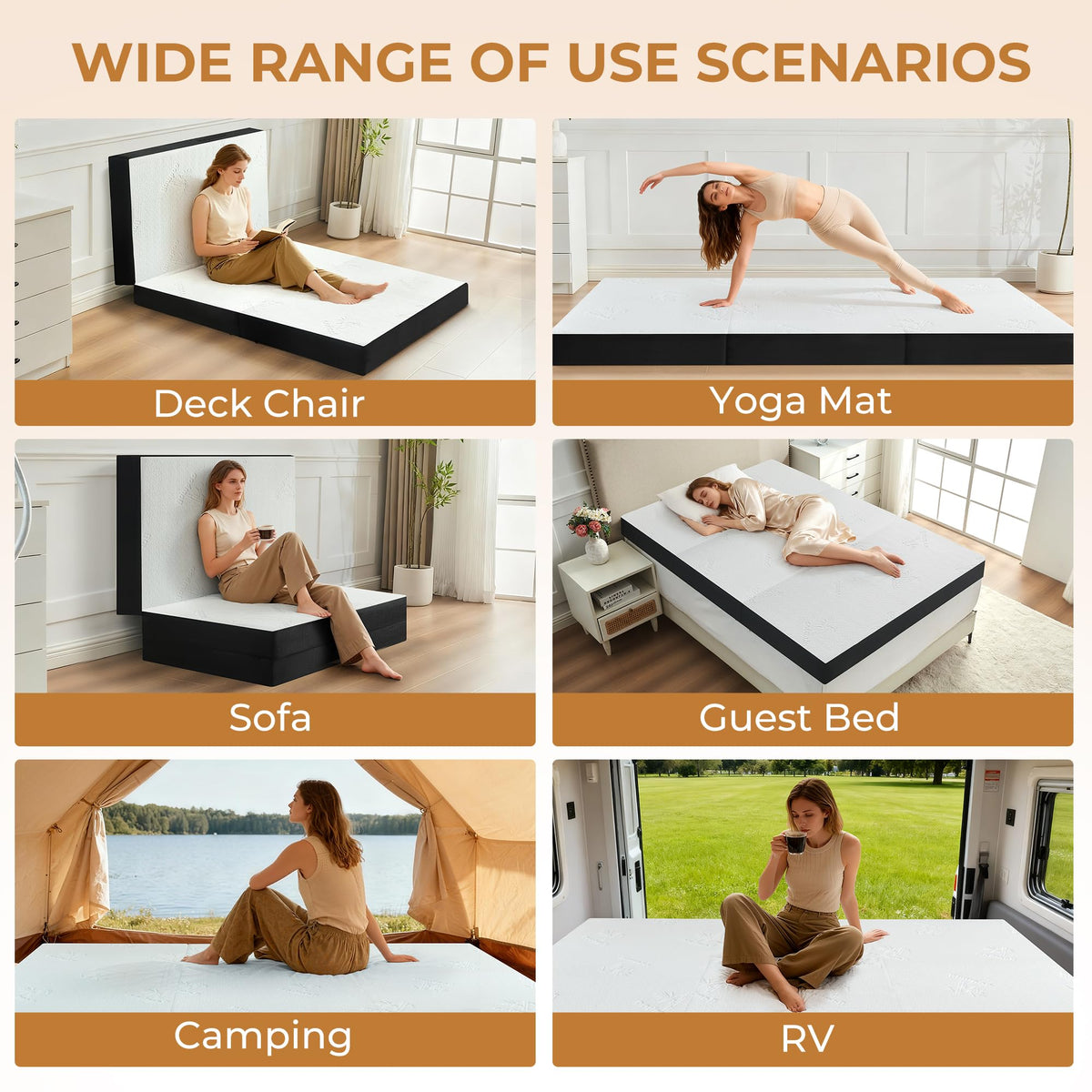 Bedsmile 4-Inch Tri-Fold Mattress carbon-base provides stable support and minimizes sag