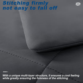 Bedsmile queen-size cooling comforter shows dimensions for a snug bed fit.