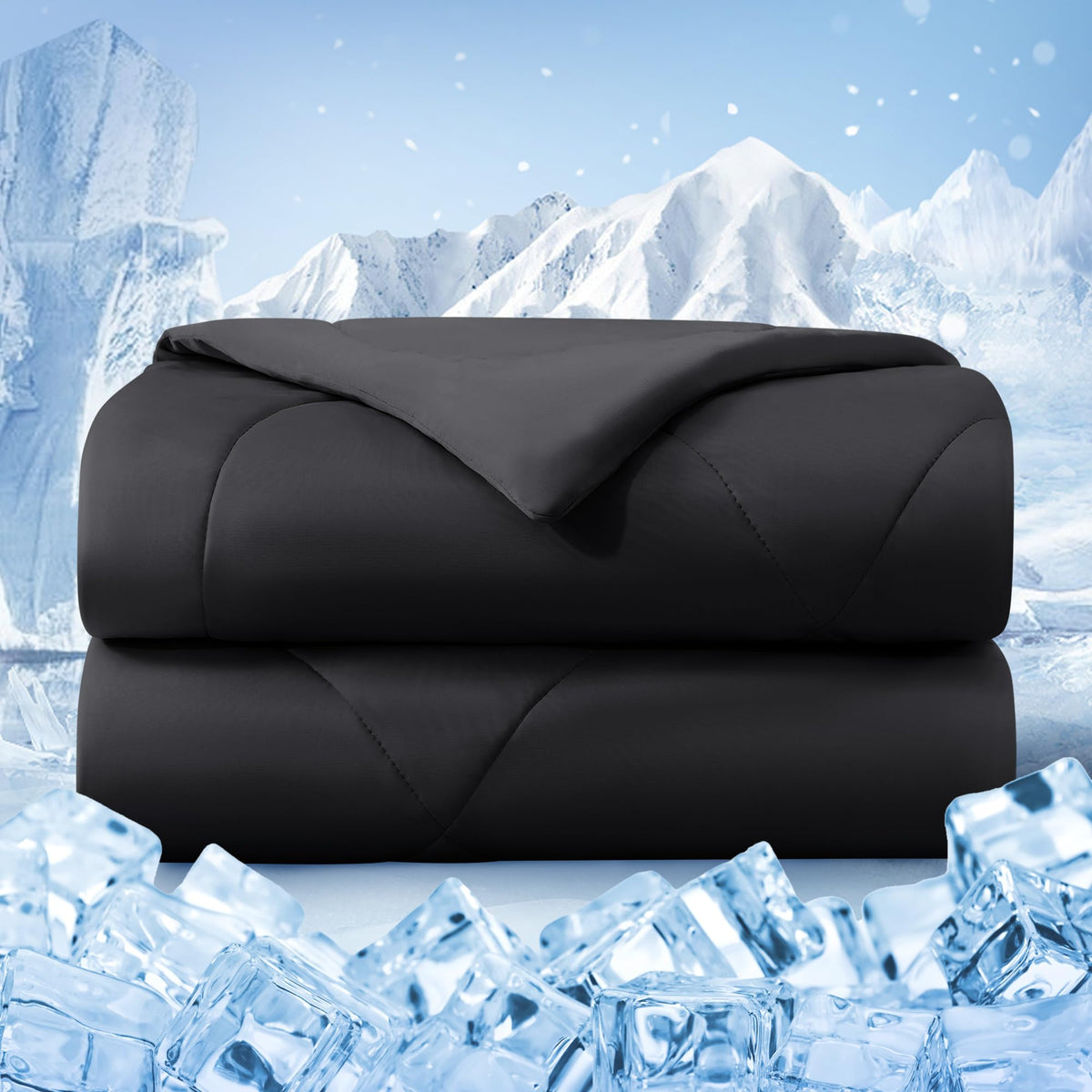 Bedsmile cooling comforter queen top view, ideal for hot sleepers seeking airflow.