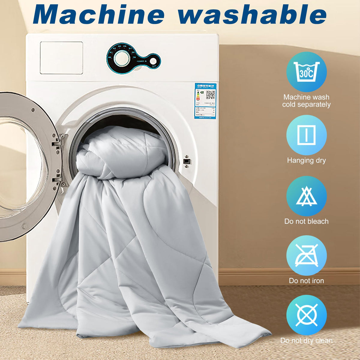 Bedsmile easy care instructions visible for cold wash and air dry