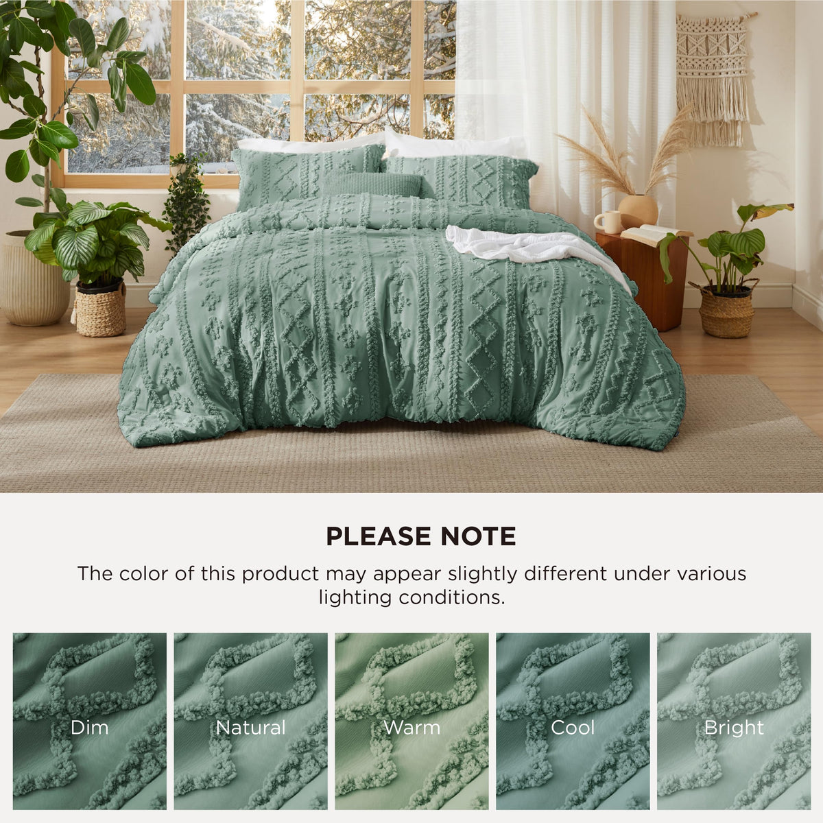 Bedsure 3 piece set finishes a soft draped look with light warmth.
