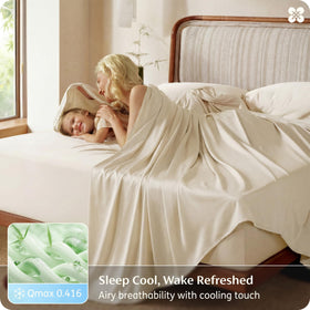 Bedsure bamboo sheets with 300TC sateen weave offering luxury softness and durability.