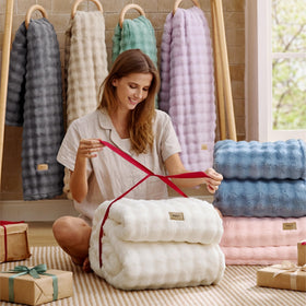 Bedsure pink blanket with packaging suggests gift-giving appeal