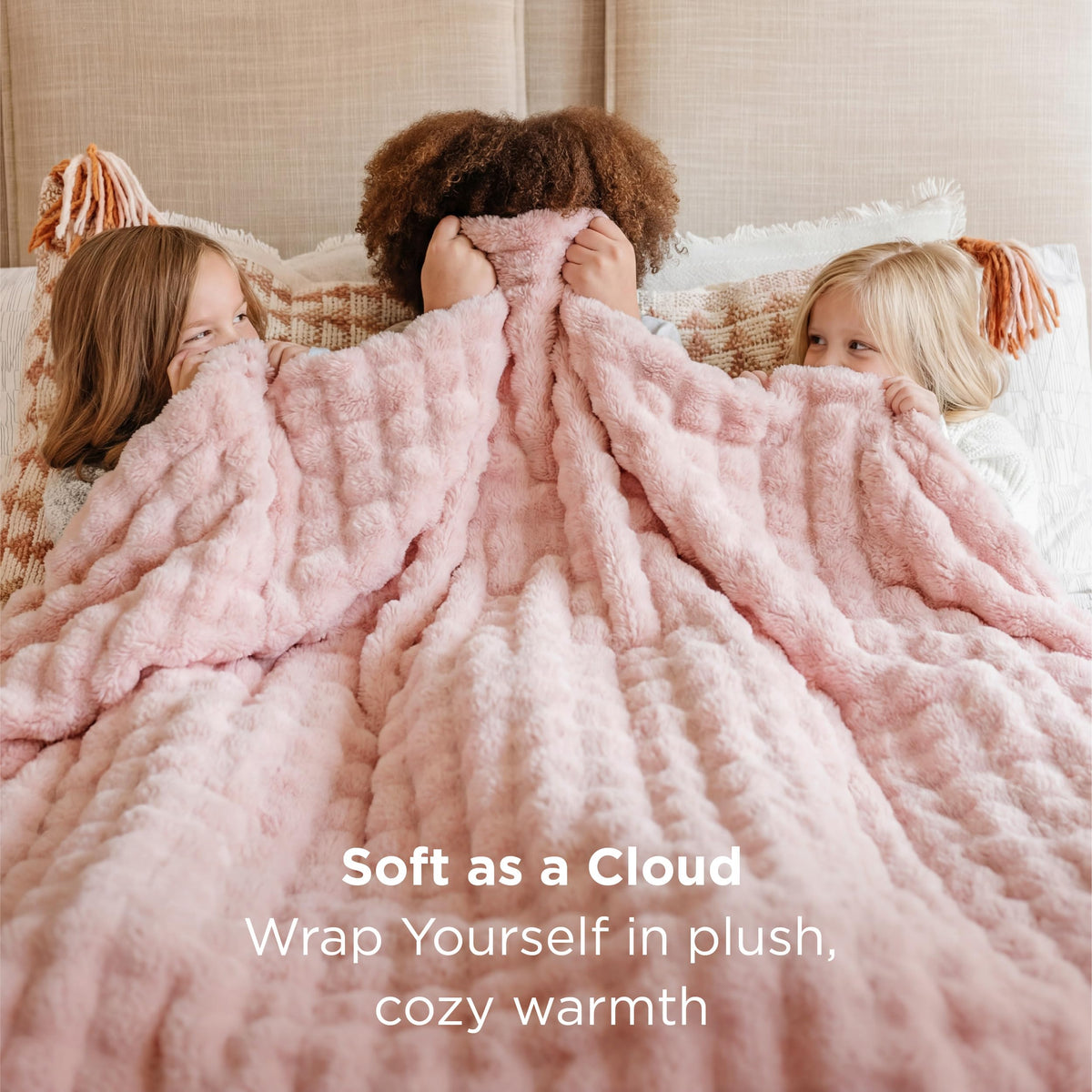 Bedsure pink queen blanket on bed shows lightweight warmth and decor appeal
