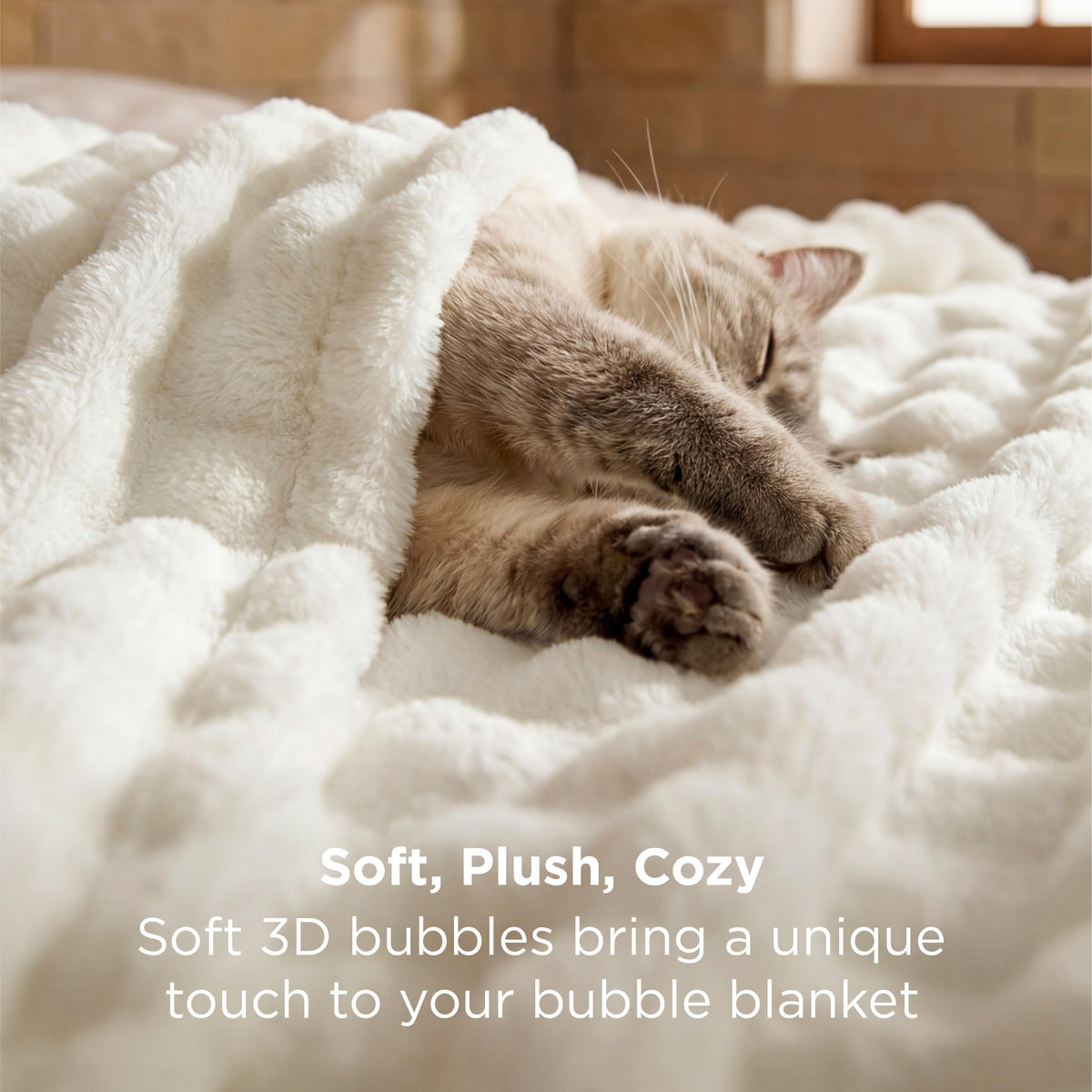 Close-up of Bedsure 3D bubble texture showing ultra-soft plush fabric.